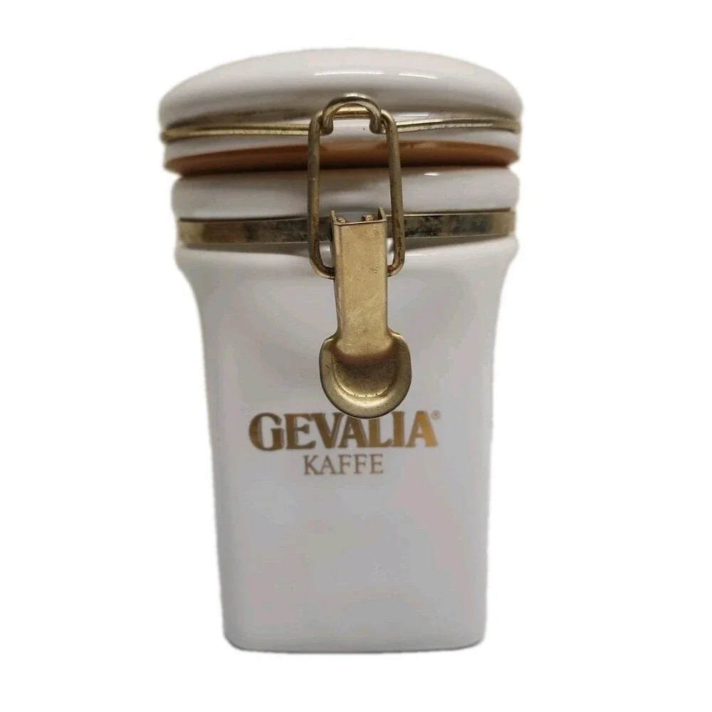 Gevalia Kaffe Coffee Canister Airtight White With Gold Majesty King of Sweden 8